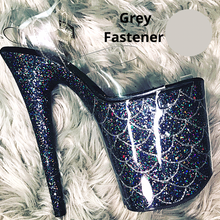 Load image into Gallery viewer, Clear Pleaser Style Open Toe Glitter Shoe Protectors -Grey Fastener