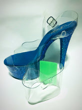 Load image into Gallery viewer, Clear Pleaser Style Open Toe Glitter Shoe Protectors -Neon Green Fastener