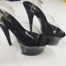 Load image into Gallery viewer, Clear Pleaser Style Open Toe Glitter Shoe Protectors -Red Fastener