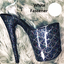 Load image into Gallery viewer, Clear Pleaser Style Open Toe Glitter Shoe Protectors -White Fastener