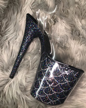 Load image into Gallery viewer, Pleaser Style Open Toe Clear Glitter Shoe Protectors -Purple Fastener