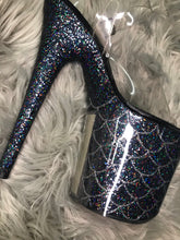 Load image into Gallery viewer, Pleaser Style Open Toe Clear Glitter Shoe Protectors -Purple Fastener