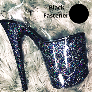 Clear Pleaser Style Open Toe Glitter Shoe Protectors -Black Fastener