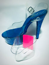 Load image into Gallery viewer, Clear Pleaser Style Open Toe Glitter Shoe Protectors -Neon Pink Fastener
