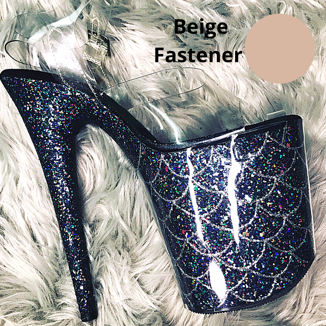 Clear Pleaser Style Open Toe Glitter Shoe Protectors -Beige Fastener