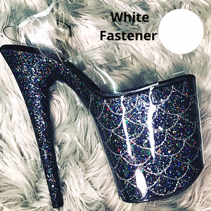 Clear Pleaser Style Open Toe Glitter Shoe Protectors -White Fastener