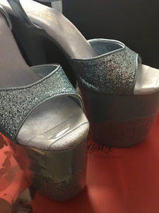 Clear Pleaser Style Open Toe Glitter Shoe Protectors -Grey Fastener
