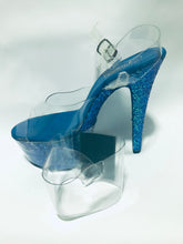 Load image into Gallery viewer, Clear Pleaser Style Open Toe Glitter Shoe Protectors -Navy Fastener
