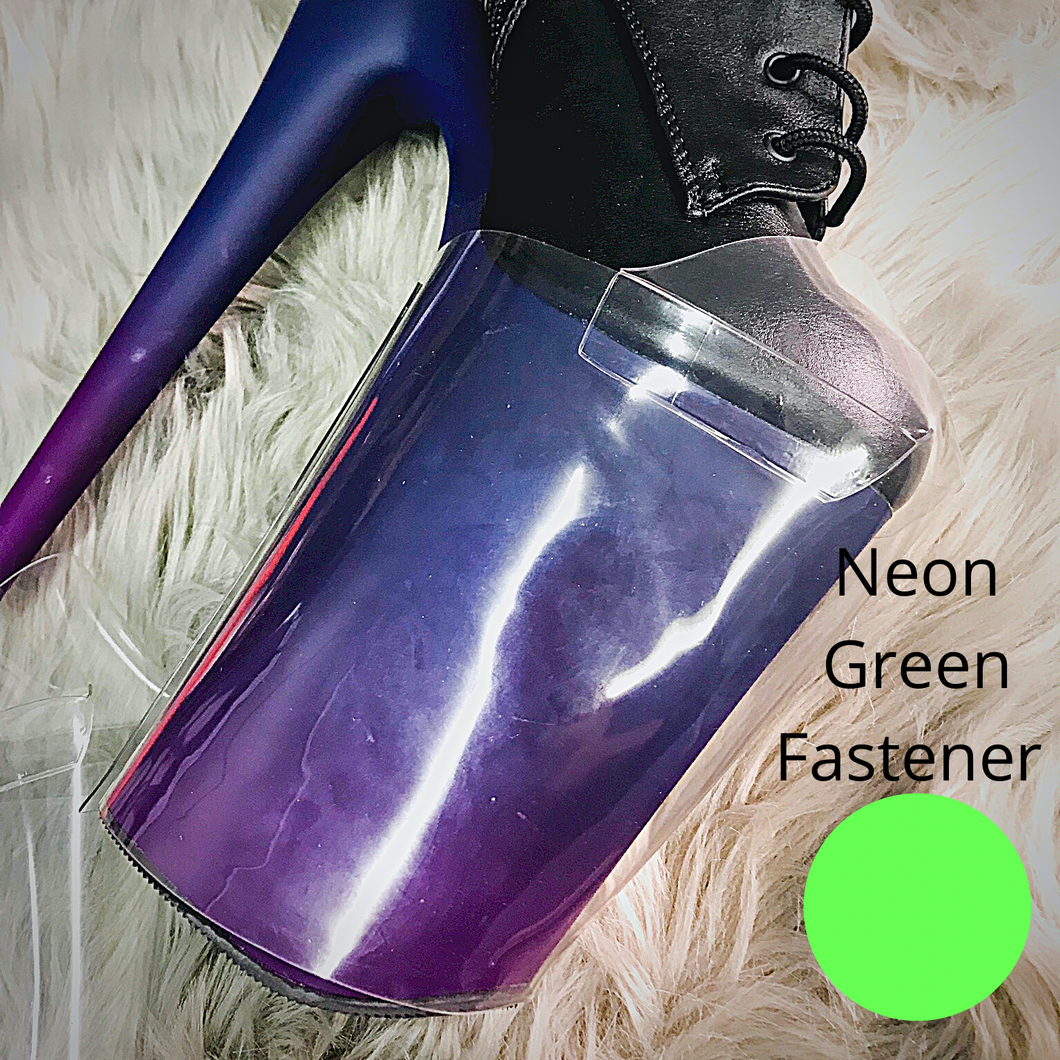 Clear Pleaser Style Shoe Protectors -Neon Green Fastener