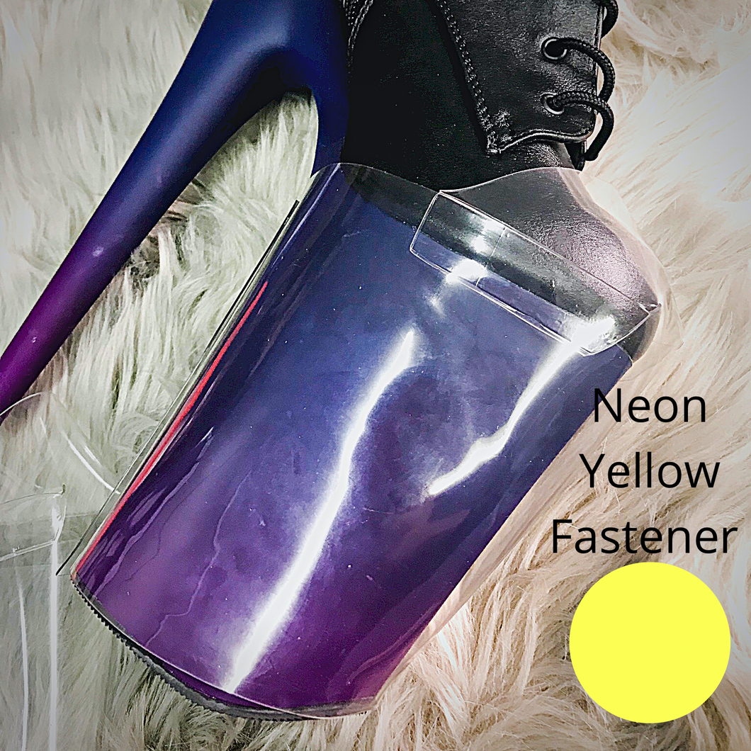 Clear Pleaser Style Shoe Protectors -Neon Yellow Fastener